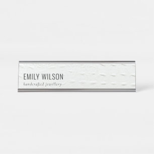Placa De Nombre Elegante y elegante textura de cuero blanco marfil