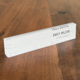 Placa De Nombre Elegante y elegante textura de cuero blanco marfil