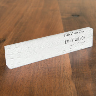 Placa De Nombre Elegante y elegante textura de cuero blanco marfil