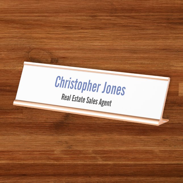 Placa De Nombre Elegante y profesional oficina de negocios simple (Professional Modern Elegant Simple Business Office Desk Name Plate)