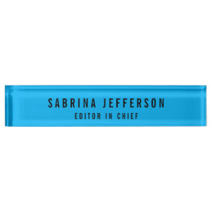 Placa De Nombre Elegante y único estilo sencillo azul claro Minima