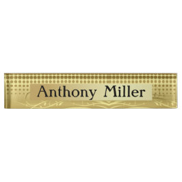 Placa De Nombre Elegantes Swirls Gold y puntos Polka