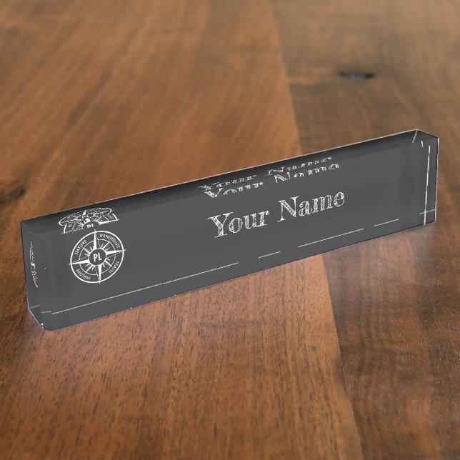 Placa De Nombre Emblema de la estrella de la brújula monograma bla (Lateral)