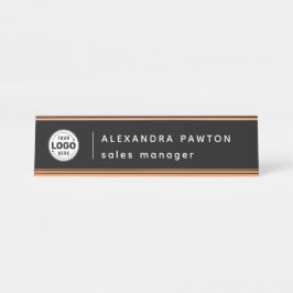 Placa De Nombre Empleado con logotipo negro minimalista