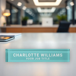 Placa De Nombre Empleado de la oficina moderna Aqua Blue