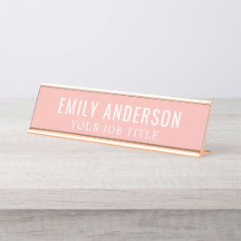 Placa De Nombre Empleado de oficina rosa moderno