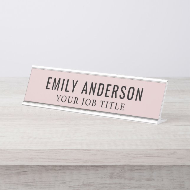 Placa De Nombre Empleado de oficina rosa Rosa moderno (Anverso)
