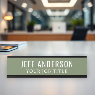 Placa De Nombre Empleado de oficina verde oliva moderna