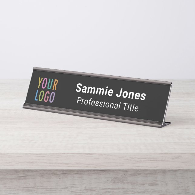 Placa De Nombre Empleados Office Desk Nameplate Business Logo Blac (Anverso)