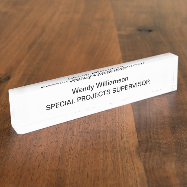 Placa De Nombre Empresarial Office Black Text White Desk Nombrado (Lateral)