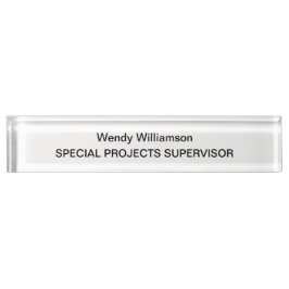Placa De Nombre Empresarial Office Black Text White Desk Nombrado