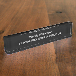 Placa De Nombre Empresarial Office White Text Black Desk Nombrado
