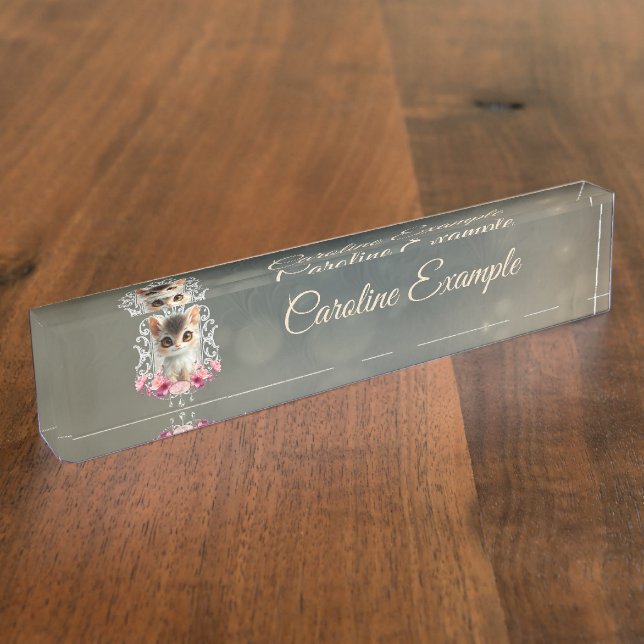 Placa De Nombre Encantador, gatito esponjoso (Lateral)