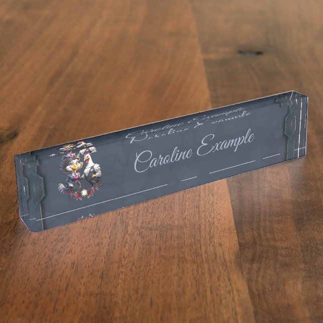 Placa De Nombre Encantadora pareja de pollos personalizados. (Lateral)