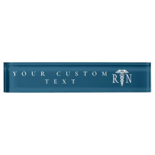 Placa De Nombre Enfermera inscrita RN Caduceus Medical Blue Modern