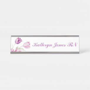 Placa De Nombre Enfermería de tulipanes florales pálidos