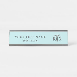 Placa De Nombre Enfermero RN Caduceto médico azul Verde azulado