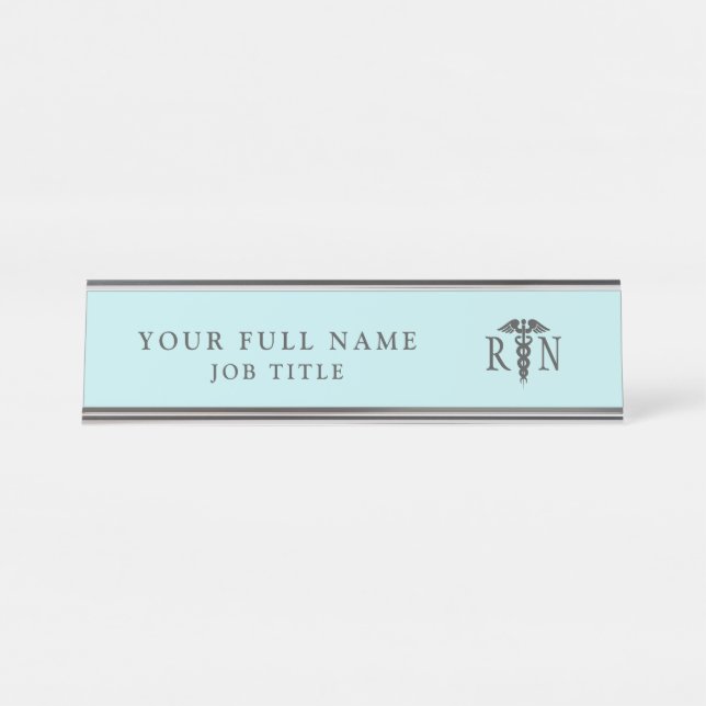 Placa De Nombre Enfermero RN Caduceto médico azul Verde azulado (Anverso)