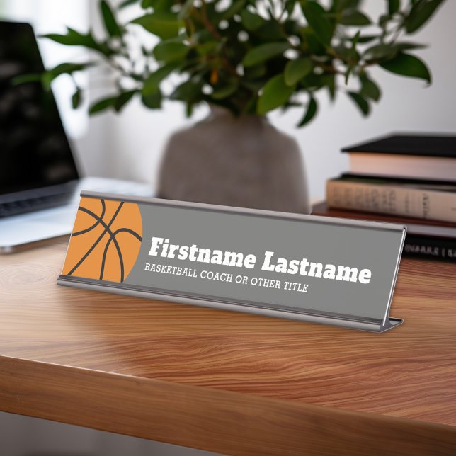 Placa De Nombre Entrenador de baloncesto o profesor de educación f (Personalized Sports Theme Desk Name Plate - Great Coach Appreciation Gift or Locker room Decor)