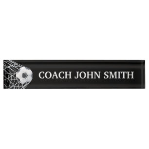Placa De Nombre Entrenador de fútbol negro elegante