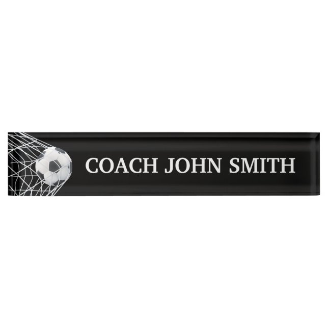 Placa De Nombre Entrenador de fútbol negro elegante (Anverso)