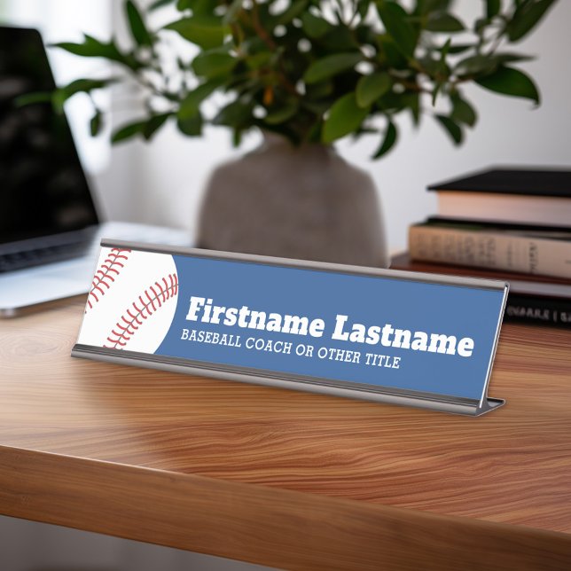 Placa De Nombre Entrenador o profesor de béisbol - Dibujo moderno (Personalized Sports Theme Desk Name Plate - Great Coach Appreciation Gift or Locker room Decor)