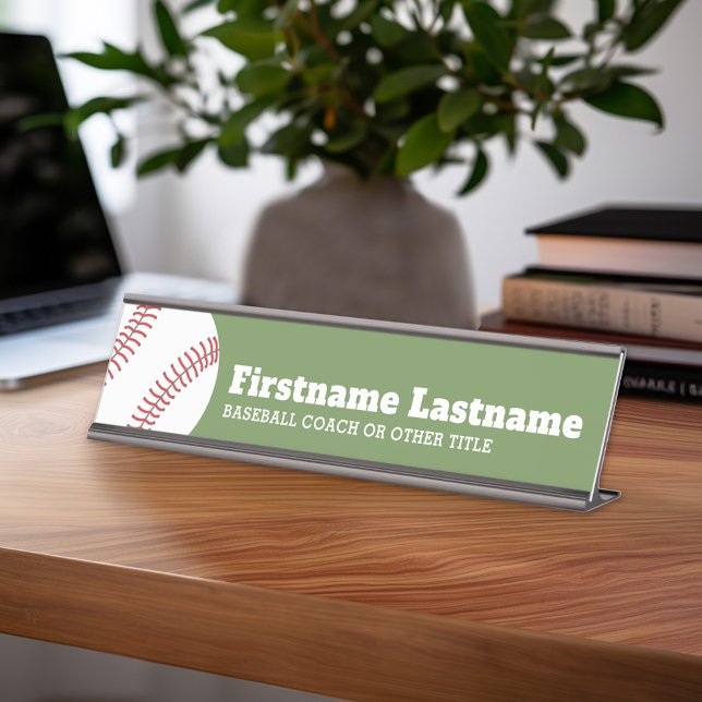 Placa De Nombre Entrenador o profesor de béisbol - Dibujo moderno (Personalized Sports Theme Desk Name Plate - Great Coach Appreciation Gift or Locker room Decor)