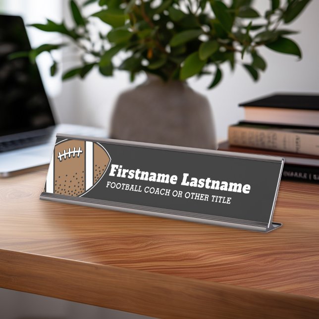 Placa De Nombre Entrenador o profesor de fútbol - Dibujo moderno (Personalized Sports Theme Desk Name Plate - Great Coach Appreciation Gift or Locker room Decor)