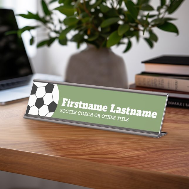 Placa De Nombre Entrenador o profesor de pelota de fútbol - Dibujo (Personalized Sports Theme Desk Name Plate - Great Coach Appreciation Gift or Locker room Decor)