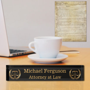 Placa De Nombre Escalas de abogados de justicia negro y oro