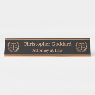 Placa De Nombre Escalas de abogados de la justicia Rosa de oro