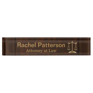 Placa De Nombre Escalas de justicia Abogado Piel marrón rústic