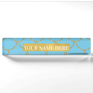 Placa De Nombre Escamas de sirena con brillo irisado azul y dorado