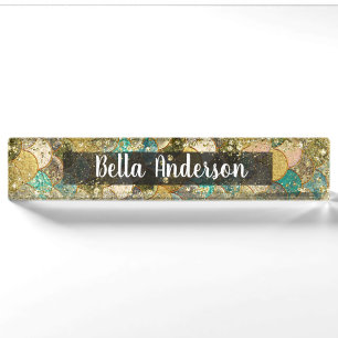 Placa De Nombre Escamas de Sirena Multicolor Brillo Glam Moda