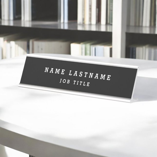 Placa De Nombre Escritorio blanco negro elegante profesional (Subido por el creador)