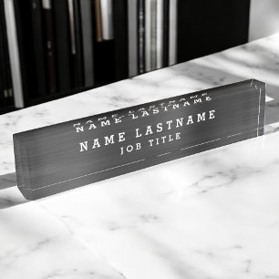 Placa De Nombre Escritorio blanco negro elegante profesional