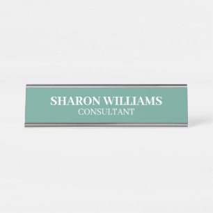 Placa De Nombre Escritorio minimalista verde turquesa profesional