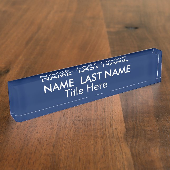 Placa De Nombre Escritorio personalizado azul marino elegante y si (Lateral)