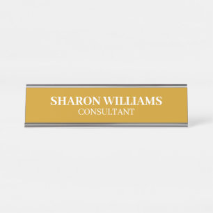 Placa De Nombre Escritorio Simple Mostaza Amarillo Profesional con