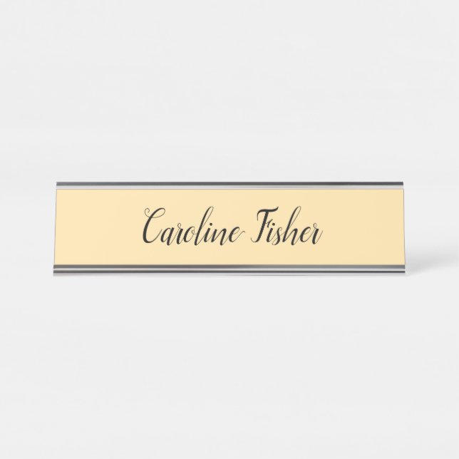 Placa De Nombre Escritura a mano clásica simple simple beige (Anverso)