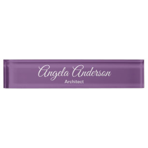 Placa De Nombre Escritura a mano Purple Professional Plain Elegant