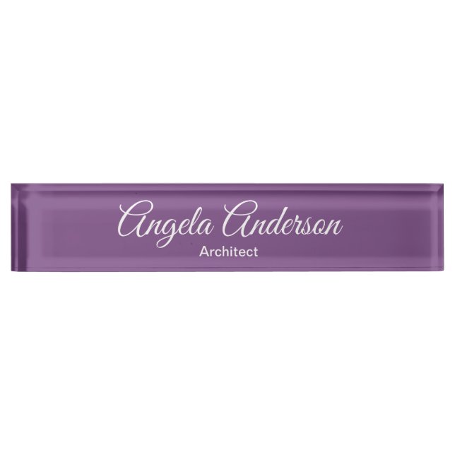 Placa De Nombre Escritura a mano Purple Professional Plain Elegant (Anverso)