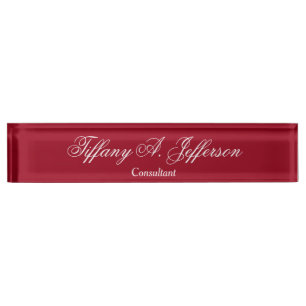 Placa De Nombre Escritura Clásica Clásica de Guión de Carmín Rojo
