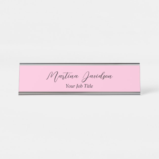 Placa De Nombre Escritura creativa rosa personalizada (Anverso)