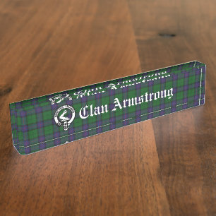 Placa De Nombre Escudo de la Cresta del Clan Armstrong y Tartán