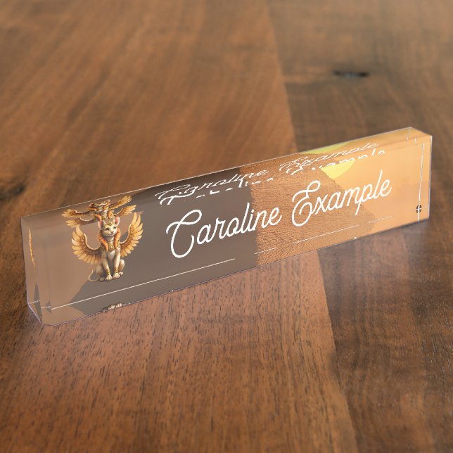 Placa De Nombre Esfinge De Gato Aguila Mística - Arte De Fantasía  (Lateral)