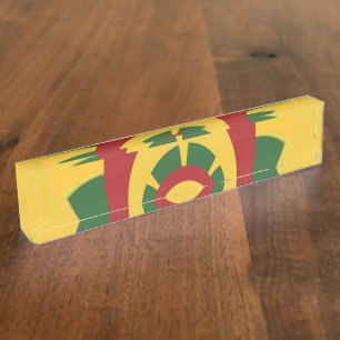 Placa De Nombre Espacio de trabajo personalizado: verde dorado roj