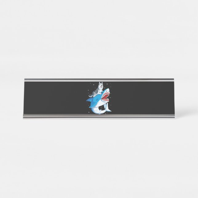 Placa De Nombre Espacio Siberian Husky Shark Jawsome Dog Lover Gif (Anverso)