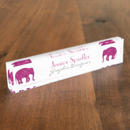 Placa De Nombre Espeluznante rosa rosado Elefante chispas Tu nombr