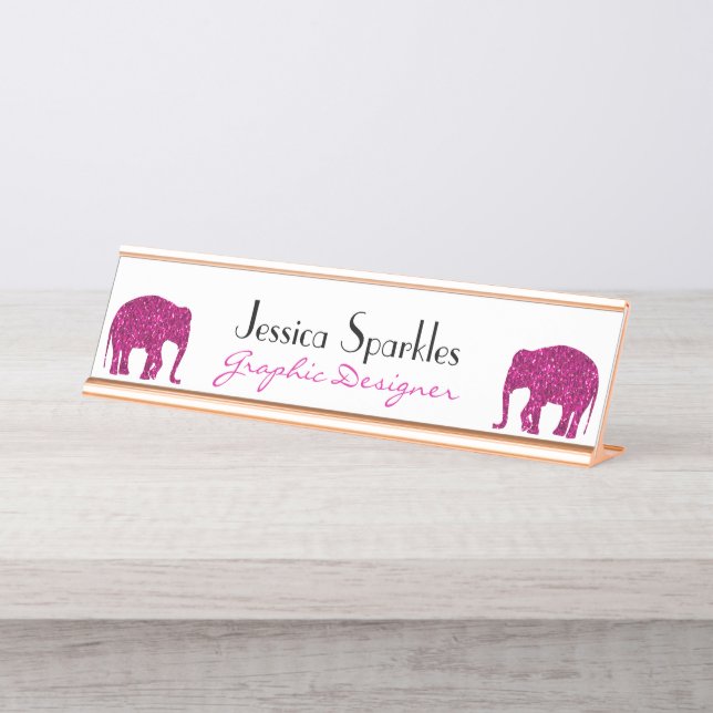 Placa De Nombre Espeluznante rosa rosado Elefante chispas Tu nombr (Anverso)